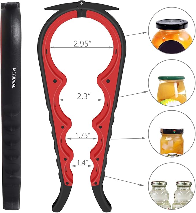 Jar Opener Bottle Opener for Weak Hands, 5 in 1 Multi Function Can Opener Bottle Opener Kit with Silicone Handle Easy to Use for Children, Elderly and Arthritis Sufferers (New red) - Image 2