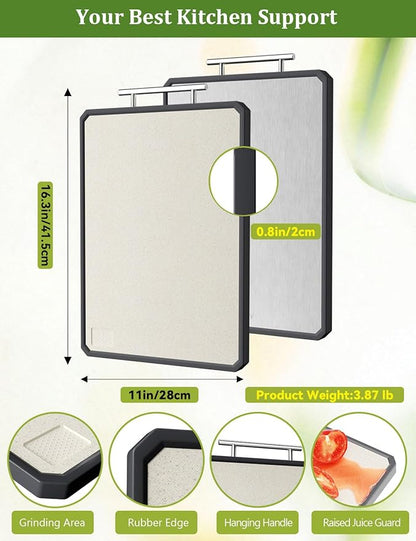 Titanium Cutting Boards for Kitchen, 2 in 1 Non Toxic Cutting Board, Food-Grade Double Sided Pure Titanium & Wheat Straw PP Chopping Board for Meat/Vegetables, Dishwasher Safe Large 16.3”×11-1 PC - Image 5