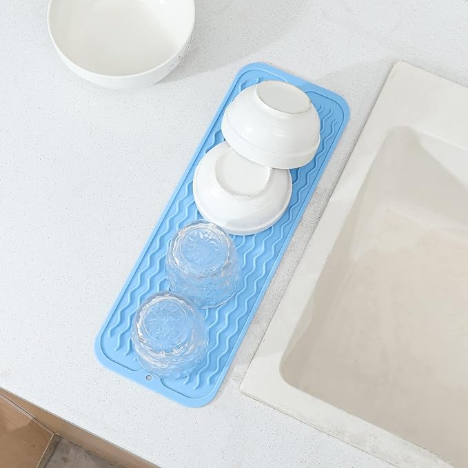 MicoYang Silicone Dish Drying Mat for Multiple Usage,Easy clean,Eco-friendly,Heat-resistant Silicone Mat for Kitchen Counter,Sink,Bar,Bottle,or Cup Light Blue M 17 inches x 6 inches - Image 7