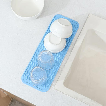 MicoYang Silicone Dish Drying Mat for Multiple Usage,Easy clean,Eco-friendly,Heat-resistant Silicone Mat for Kitchen Counter,Sink,Bar,Bottle,or Cup Light Blue M 17 inches x 6 inches - Image 7