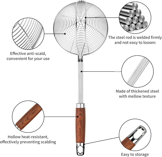 ChefBee 5.3" Spider Strainer Skimmer Spoon with Handle, Stainless Steel Wire Strainer Ladle for Cooking and Frying, Kitchen Utensils Slotted Pasta Spoon, Fryer Scoop - Image 3