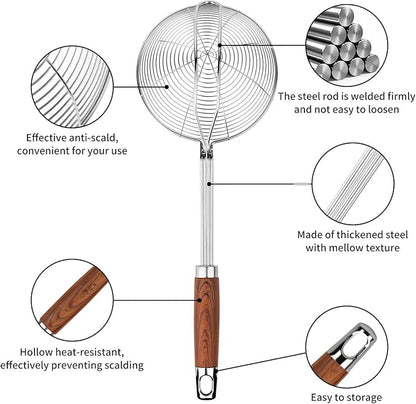 ChefBee 5.3" Spider Strainer Skimmer Spoon with Handle, Stainless Steel Wire Strainer Ladle for Cooking and Frying, Kitchen Utensils Slotted Pasta Spoon, Fryer Scoop - Image 3