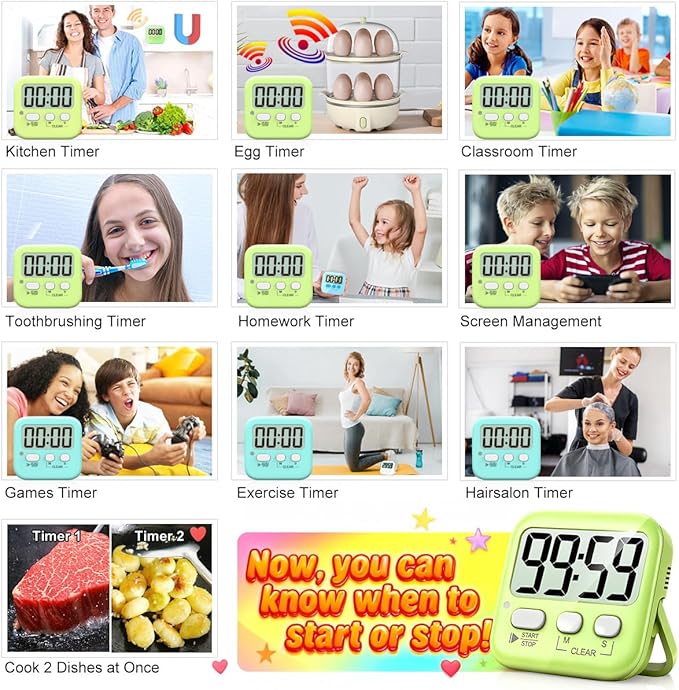 Antonki 2 Pack Digital Timer for Kids, Magnetic Countdown Kitchen Timers for Cooking, Egg, Classroom, Teacher, Exercise, Study, Oven - Battery Included - Image 7