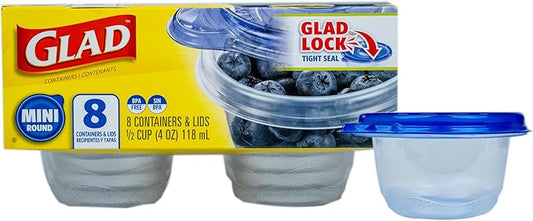 Glad GladWare Mini Round Food Storage Containers with Lids, Small BPA Free Reusable Plastic Snack Containers with Lock Tight Seal for Lunch, Portion Control, and On the Go, 4 Oz, 8 Count by GladTrashFoodStorage