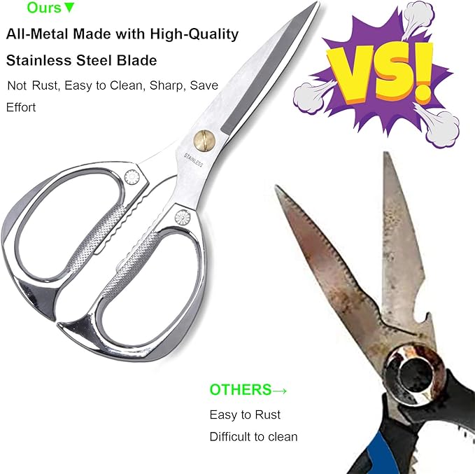 7.5in Stainless Steel Kitchen Scissors, Heavy Duty Shears for Chicken, Meat, Food, Vegetables, BBQ (Silver) - Image 3