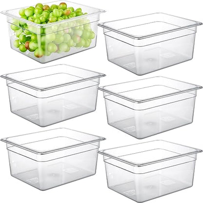 CURTA 6-Pack 1/2 Size 6" Deep NSF Polycarbonate Food Pans | Dishwasher & Freezer Safe Clear Container for Prep Tables, Buffet, Salad Bar, Commercial & Home Kitchen