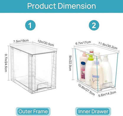Vtopmart 2 Pack Clear Stackable Storage Drawers,9.7" High Plastic Organizers Bins for Skincare, Bathroom Supplies,Ideal for Cabinet,Undersink,Vanity,Kitchen,Pantry Organization - Image 3