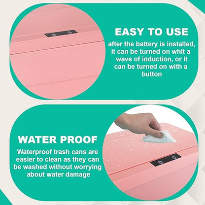 BestOffice 13 Gallon Trash Can Automatic Kitchen Trash Can Touch Free High-Capacity Garbage Can with Lid for Bedroom Bathroom Home Office 50 Liter (Black, 1) (3, Pink) - Image 2