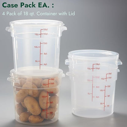 CURTA 18 Quart Translucent Round Food Storage Container with Lid, Pack of 4 – NSF Listed, BPA-Free, Commercial-Grade Polypropylene, Freezer & Dishwasher Safe, Non-Stick, Easy-Read Graduations