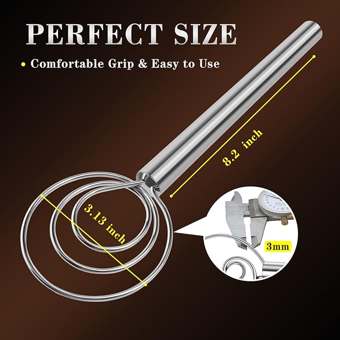 TEEVEA Danish Dough Whisk with Stainless Steel Hook Dutch Style Bread Mixer for Sourdough Baking Tools - Image 3