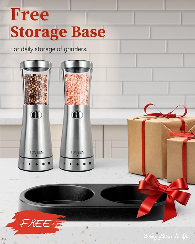 Electric Salt and Pepper Grinder Set with Storage Base, Stainless Steel Rechargeable Salt and Pepper Grinder Set with 4.5 oz Large Capacity, 1.8" Wide Mouth, Adjustable Coarseness, Ideal for Kitchen - Image 9