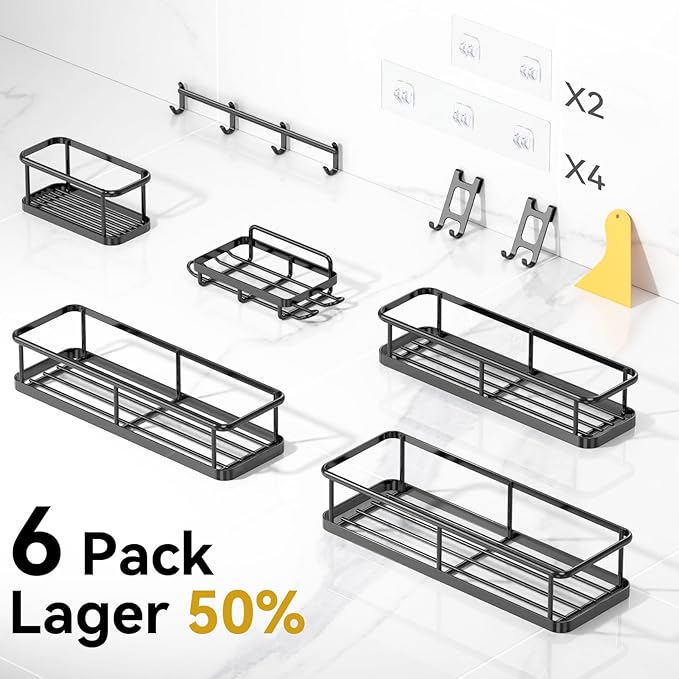 YASONIC Shower Caddy Adhesive, 100% Rustproof Shower Organizer with Soap Holder, 6 Pack Large Capacity shower Shelves for Inside Shower, No Drilling Bathroom Organizers and Storage for Home Decor - Image 2