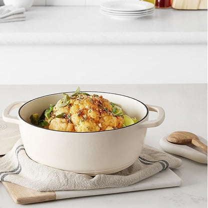 Amazon Basics Enameled Cast Iron Dutch Oven Pot with Lid, Oven Safe, Heavy-Duty, Dual Handles for Baking, Roasting, Stews, 4.3-Quart, White - Image 6