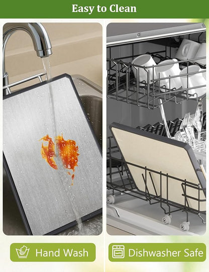Titanium Cutting Boards for Kitchen, 2 in 1 Non Toxic Cutting Board, Food-Grade Double Sided Pure Titanium & Wheat Straw PP Chopping Board for Meat/Vegetables, Dishwasher Safe Large 16.3”×11-1 PC - Image 4