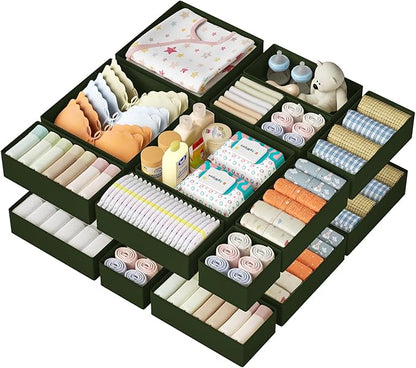 DIMJ Drawer Organizer Clothes 15 Pack - Foldable Baby Organizers and Storage & Dresser Organizer for Bedroom, Closet - Nursery Organization Dresser Dividers for underwear, Sock,Bra, Belt, Tie, Green by DiMJ