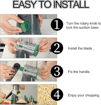 Ourokhome Rotary Cheese Grater Hand Crank, Kitchen Shredder Speed Mandolin Slicer Nuts Grinder with Handle and Drum Blades for Cheese, Vegetable, Walnuts, Chocolate, Potato, Carrot, 3 Blades, Gray - Image 5