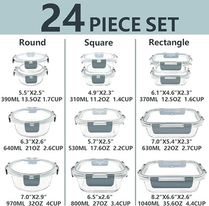 12 Pack Glass Food Storage Container Set with Lids Non Toxic, Stackable Borosilicate Glass Meal Prep Containers, Microwave, Oven, Freezer and Dishwasher Safe (Gray) - Image 2