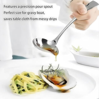 Comicfs 2 Pack Gravy Ladle, 18/10 Stainless Steel Sauce Ladle with Pouring Spout, Soup Ladles, Great small sauce spoon for gravies and dressings, Dishwasher Safe, 7.3-Inch