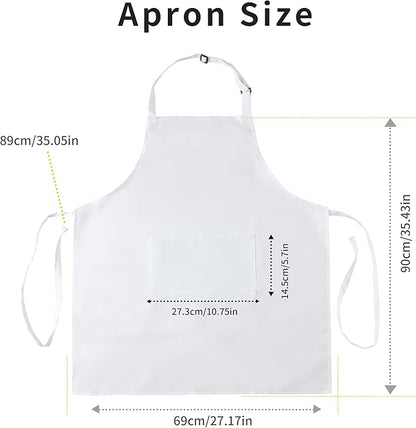 Tosewever 2 Pack Adjustable Bib Apron, Waterdrop Resistant Aprons with 2 Pockets Cooking Kitchen Restaurant Aprons for Women Men Chef, BBQ Drawing Crafting Outdoors (Polyester-White, 2)