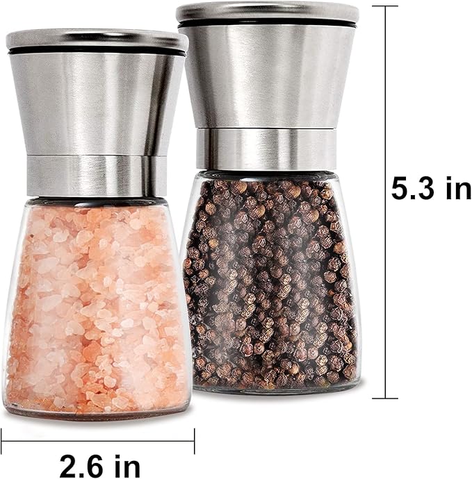 Gulex® Salt and Pepper Grinder Set Pepper Mill, Sea Salt Shaker Refillable, Adjustable Coarseness, Stainless Steel with Ceramic Rotor (Set of 2) - Image 2