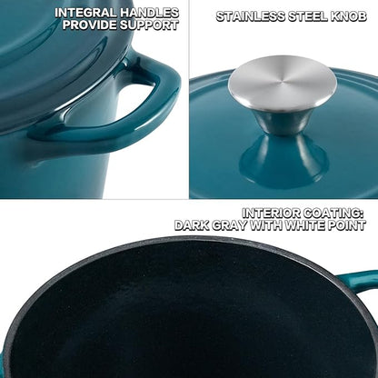 Flavehc Dutch Oven Pot with Lid 2.8 qt Cast Iron Dutch Oven for Bread Baking DarkCyan Enameled Cast Iron Rice Pot with Handels - Image 2