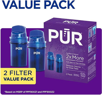 PUR Water Pitcher & Dispenser Replacement Filter 2-Pack, Genuine PUR Water Filters for Pitchers, 2-in-1 Powerful Filtration and Faster Filtration, 4-Month Value, Blue (PPF900Z2)