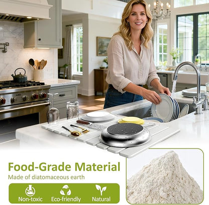Large Stone Dish Drying Mat for Kitchen Counter, 24"(L)×16"(W), Collapsible Quick Dry Stone Dish Mats, Super Absorbent Diatomaceous Earth Drying Pad for Dishes Bottles Cups, Any Countertop (White) - Image 4