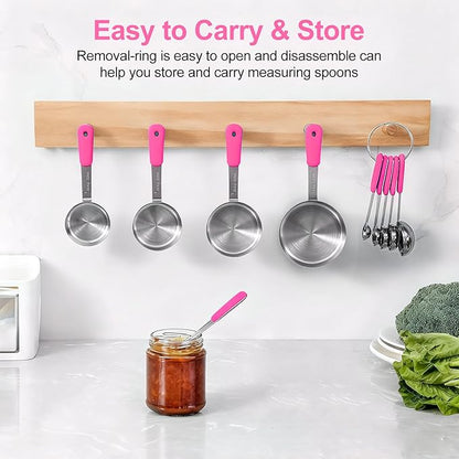 Bopei Measuring Cups and Spoons Set Stainless Steel 10 Piece for Cooking and Baking (5 Cups + 5 Spoons, Pink Handle) - Image 5