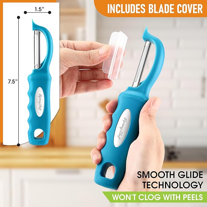 Spring Chef Stainless Steel Swivel Potato Peelers for Kitchen, Dishwasher Safe Veggie Peeler for Kitchen with Soft Grip Handle & Sharp Blades, Great for Vegetable, Apple, Carrot - Set of 2 - Teal - Image 3