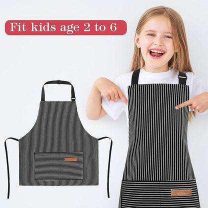 2 Pack Stripes Kids Apron, Kids Cooking Aprons with 2 Pockets, Cute Aprons for Cooking for Boys and Girls
