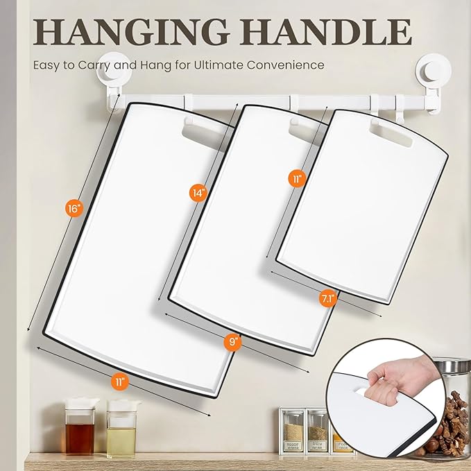 Non Slip Cutting Board, Kikcoin Extra Large Plastic Cutting Boards for Kitchen Dishwasher Safe Chopping Board Set of 3 with Juice Grooves, Easy Grip Handle - Image 6