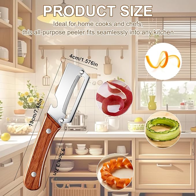 Multi-Functional Vegetable Peeler for Kitchen, 2 in 1 Stainless Steel Vegetable Peeler with Wooden Handle and Bottle Opener,Kitchen Tool for Fruit Apple Potato Carrot Pumpkin Papaya (2pcs) - Image 5