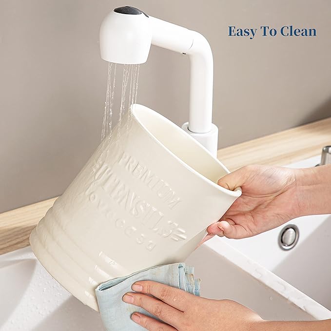 LOVECASA Vintage Utensil Holder for Kitchen Countertop, 7.2” Large Ceramic Utensil Crock for Home Décor, Farmhouse Utensil Vase for Housewarming, Wedding, Birthday Gift - Cream White - Image 9