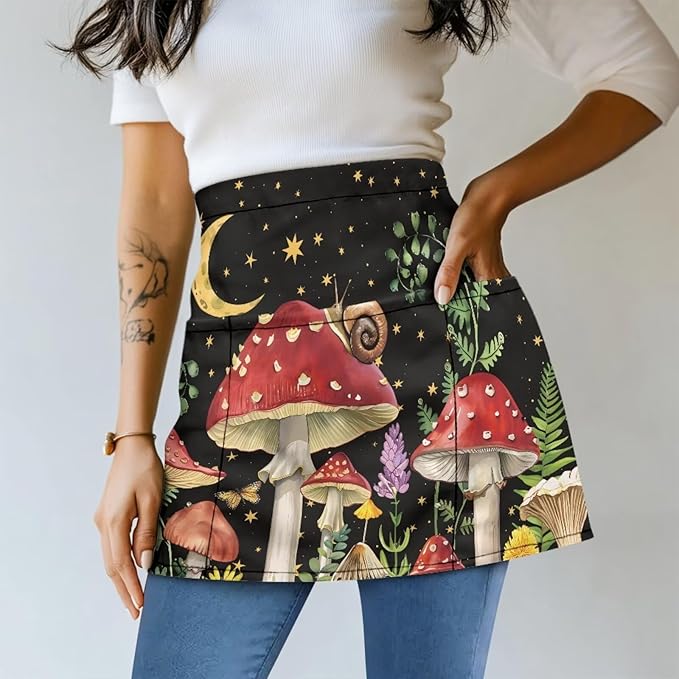 Server Apron with 3 Pockets, Waterproof Oil Waitress Waiter Half Apron for Restaurant Hotel Kitchen Cafe