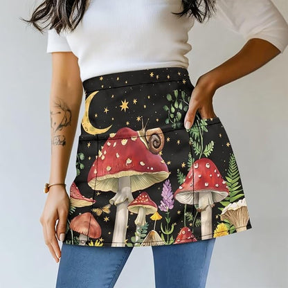 Server Apron with 3 Pockets, Waterproof Oil Waitress Waiter Half Apron for Restaurant Hotel Kitchen Cafe
