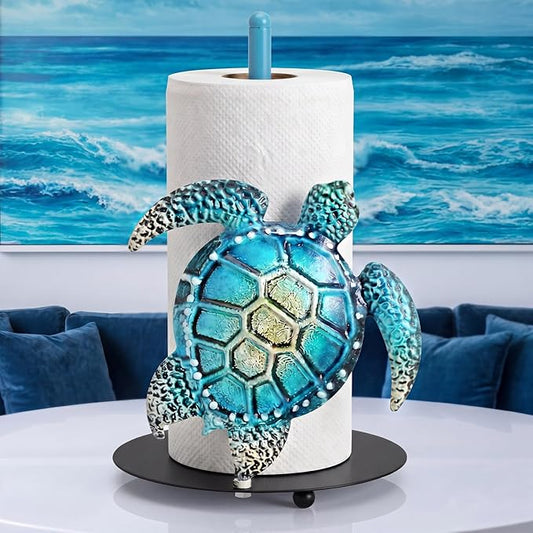 Sea Turtle Paper Towel Holder Green Metal Paper Towel Holder Large Decorative Tissue Stand Kitchen Decor Accessories for Home Party Bathroom Countertop Dining Table