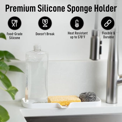 Zulay Kitchen Large Silicone Sponge Holder (12x4) – Flexible Sink Organizer Tray for Kitchen & Bathroom – Multipurpose Soap Dish for Sponges, Makeup, Trinkets & More (White) - Image 2