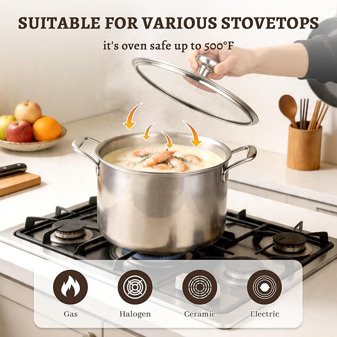 Titanium Stock Pot,7QT StockPot with Lid,Lightweight and Healthy Soup Pot,Induction All Stovetops,Large Capacity Titanium Cooking Pot for Soup,Pasta,Boiling,Stewing