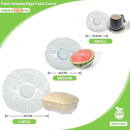 3rd Upgraded Plastic Bowl Covers, 100PCS Bowl Lids for Bread Proofing, 3 Sizes Plastic Covers for Bowls with Elastic, Food Grade Safe Material Food Lids, Reusable - Image 2