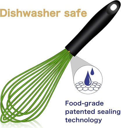 OYV Dishwasher Safe Green Silicone Whisk, Sealed Waterproof Design Set of 3, Professional Kitchen Whisks for Cooking Non-Scratch, Silicone & Stainless Steel Whisk, Heat Resistant Balloon Egg Beater - Image 2
