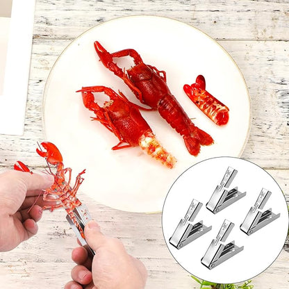 4pcs Crawfish Peeler Tool, Hollow Design Stainless Steel Shrimp & Crayfish Sheller Effortless Tail Peeling for Cooked Shrimp Seafood Shucker Easy to Clean Kitchen Gadget for Home & Restaurants