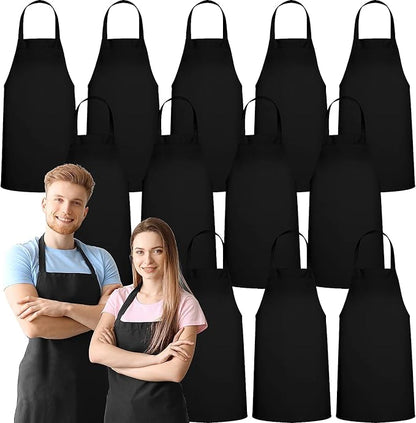 GREEN LIFESTYLE 12 Pack Bib Apron - Unisex Black Aprons, Machine Washable Aprons for Men and Women, Kitchen Cooking BBQ Bulk (Pack of 12, No Pockets, Black) - Image 8