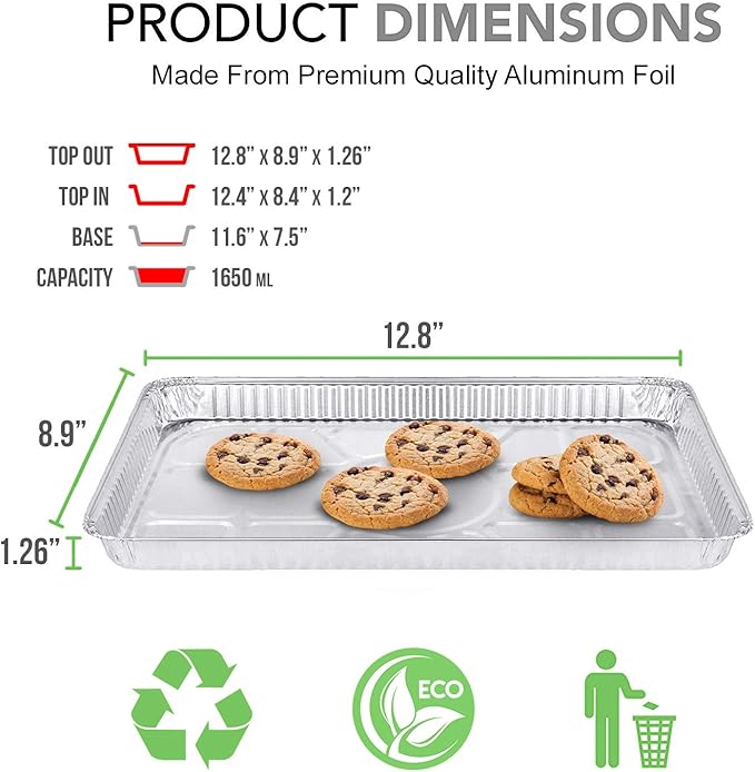 (25 Pack) 1/4 Size Cookie Sheet Baking Cake Pans l 12.8” x 8.9” Disposable Aluminum Foil Trays l Premium Heavy Duty Nonstick Baking Sheets Reusable - Image 2