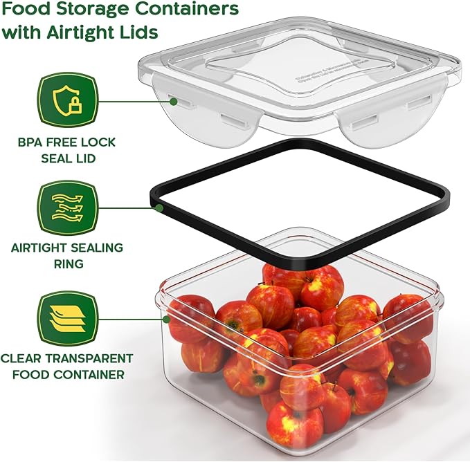 44 Pcs Food Storage Containers with Lids Airtight- (22 Stackable Boxes-22 Lids) Plastic Meal Prep Container for Pantry Kitchen Organization, Microwave, Dishwasher, Freezer Safe -100% Leak Proof - Image 5