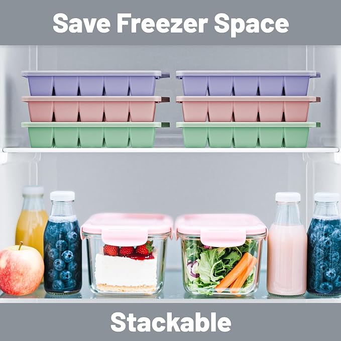 Silicone Ice Cube Tray 3 Pack - EASY RELEASE ice cube tray with lid, BPA Free Ice Cubes Trays for Freezer,ice cube mold for Cocktail,Whiskey (Purple +Pink+Mint) - Image 6