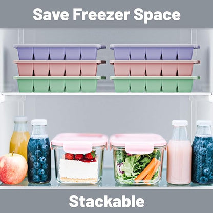 Silicone Ice Cube Tray 3 Pack - EASY RELEASE ice cube tray with lid, BPA Free Ice Cubes Trays for Freezer,ice cube mold for Cocktail,Whiskey (Purple +Pink+Mint) - Image 6