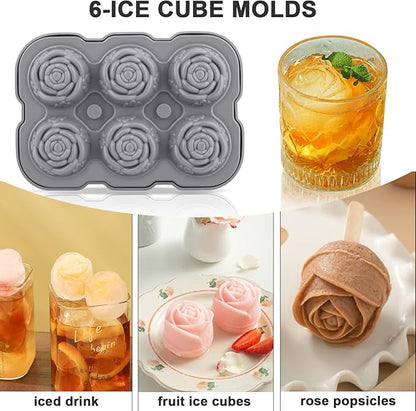 Ice Cube Tray, Mikiwon 2 inch Rose Ice Cube Trays With Covers, 6 Cavity Silicone Rose Ice Ball Maker, Easy Release Large Ice Cube Form for Chilled Cocktails, Whiskey, Bourbon & Homemade Juice - Image 4