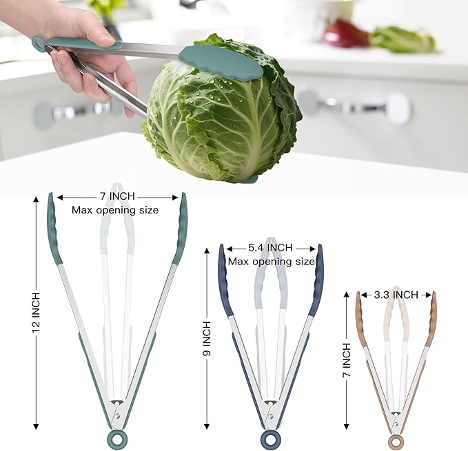 HOTEC Premium Stainless Steel Locking Kitchen Tongs with Silicon Tips, Set of 3-7", 9" and 12" (Neutral) - Image 8