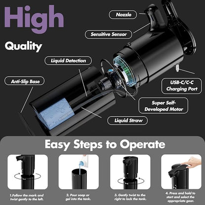 YIKHOM Automatic Liquid Soap Dispenser, Dish Soap Dispenser 8 Volume Control Adjustable, 15.37 oz/450mL Touchless Sanitizer Dispenser, Motion Sensor Soap Pump for Kitchen Bathroom, USB C Rechargeable - Image 3