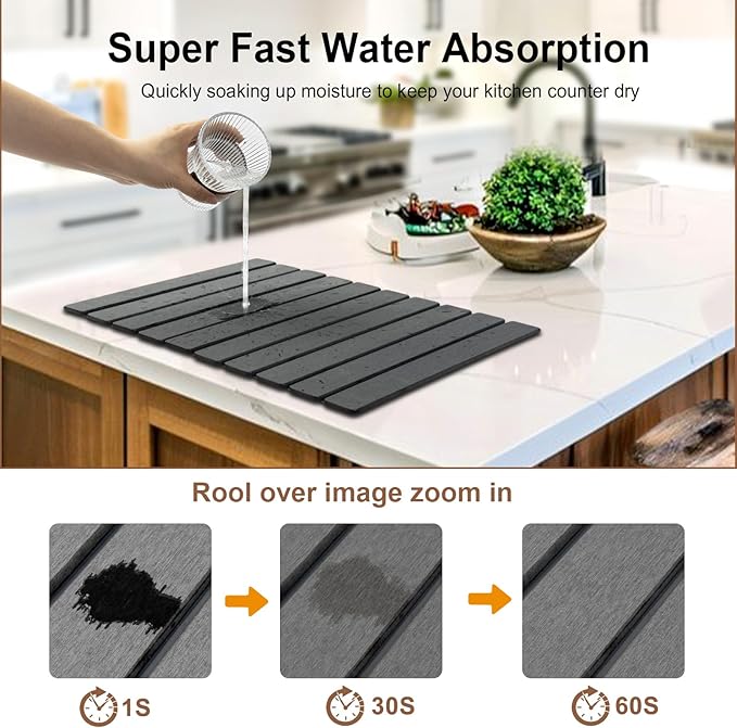 Stone Drying Mat for Kitchen Counter,24"x16" Large Dish Drying Mat,Stone Bath Mat,Quick Drying Fast Absorbent Diatomaceous Drying Matt Kitchen Counter for Dishes Bottles Cups Bathroom Any Countertop - Image 3